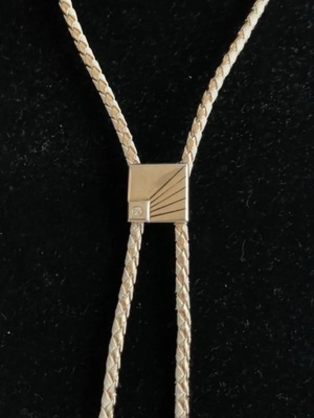 Vintage Gold Tone Square Pendant Crystal Bolo Tie Western Jewelry